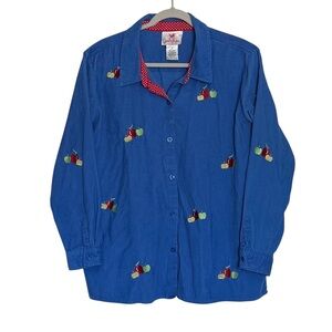 Quacker Factory Blue Corduroy Fruit Embroidery Shacket Size 1X